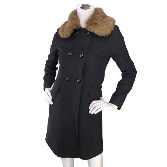 Banana Republic Jackets & Blazers - Banana Republic Coat Womens Petite XS Black Faux Fur Collar Double-Breasted